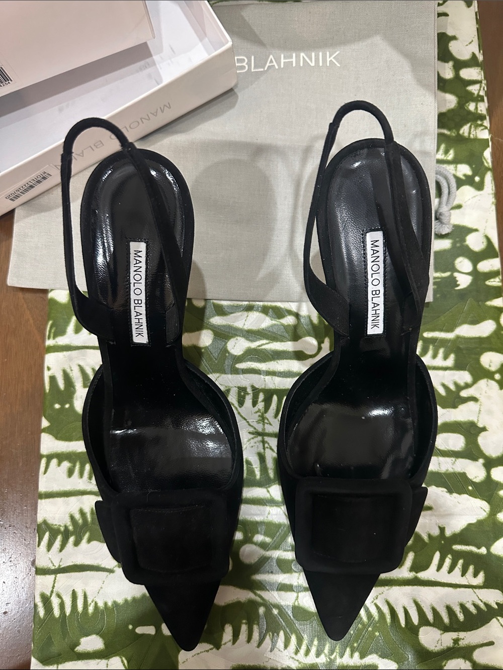 Manolo Blahnik Maysli 70mm IT 40.5 Black Suede Pointed Toe Slingback Heels